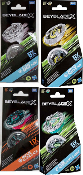 Beyblade X Booster Pack - Set of 4 Mirage Clock, Shelter Drake, Cobalt Drake, Ridge (Package F9590AS08)