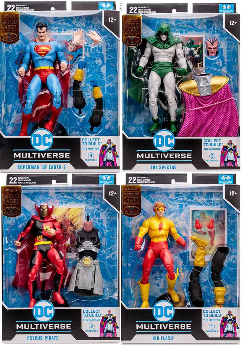 DC Multiverse Crisis On Infinite Earths 7 Inch Action Figure BAF The Monitor Exclusive - Set of 4 Gold Label