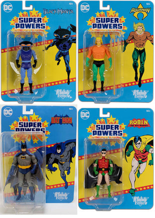 DC Super Powers 4 Inch Action Figure Wave 10 Crowdfunded Exclusive - Set of 4 (Batman - Aquaman - Manta - Robin)