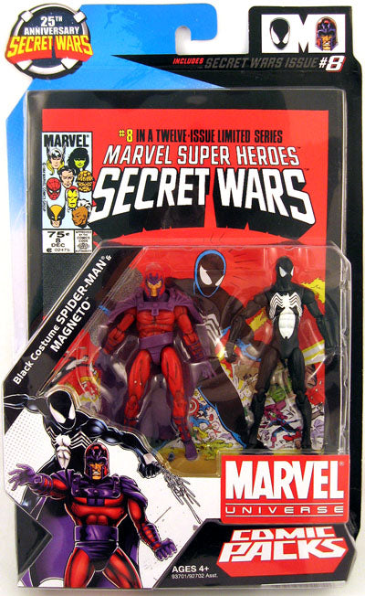 Marvel Universe Secret Wars Action Figure Comic 2-Pack Series - Magneto and Black Costume Spider-Man