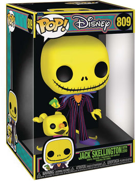 Pop Disney Nightmare Before Xmas 10 Inch Static Figure Jumbo - Blacklight Jack Skellington with Zero #809