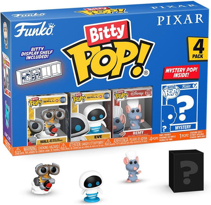 Pop Disney Pixar 1 Inch Action Figure Bitty Pop! - Wall-E, EVE, Remy, & Mystery Mini