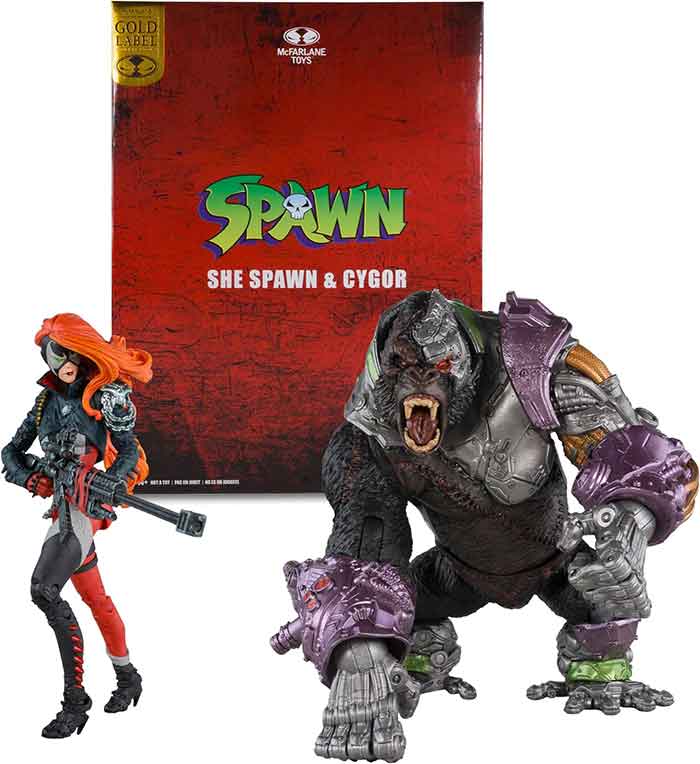 Spawn 7 Inch Action Figure Deluxe 2-Pack Exclusive - She Spawn & Cygor Gold  Label