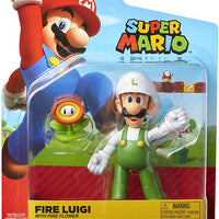 Super Mario 4 Inch Action Figure World Of Nintendo Wave 14 - Fire Luigi With Fire Flower