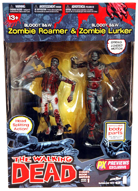 The Waling Dead 5 Inch Action Figure Comic Book Series 1 - Bloody Black & White Zombie Roamer & Zombie Lurker Exclusive