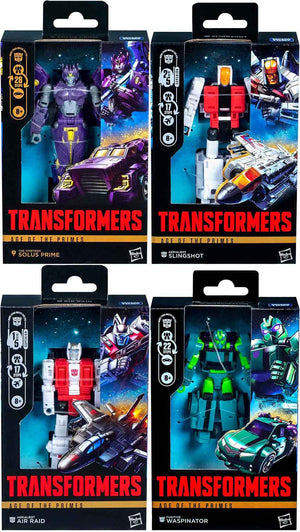 Transformers Age Of The Primes 6 Inch Action Figure Deluxe Class (2025 Wave 1) - Set of 4 (Solus - Air Raid - Waspinator - Slingshot)