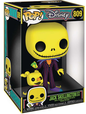 Pop Disney Nightmare Before Xmas 10 Inch Action Figure Jumbo - Blacklight Jack Skellington with Zero #809