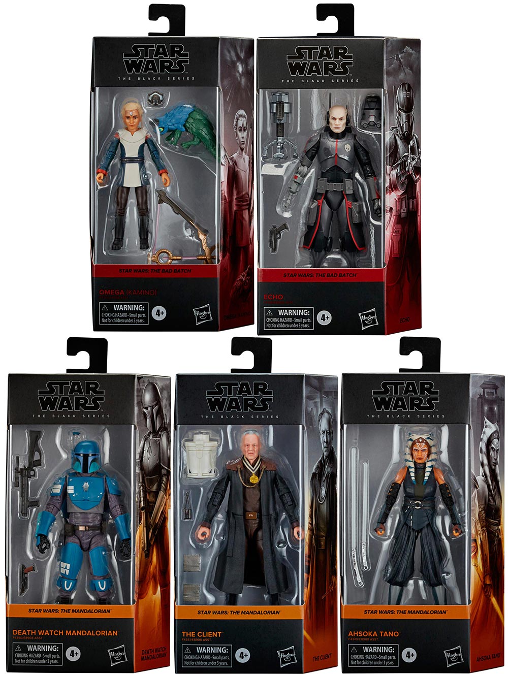 Star Wars The Black Series 6 Inch Action Figure Box Art (2022 Wave 1) - Set of 5 (Omega - Echo - Tano - Death - Client)