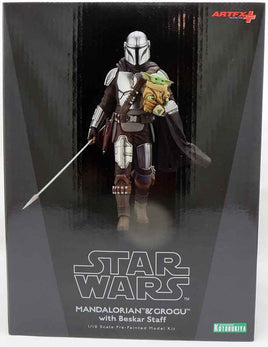 Star Wars The Mandalorian 7 Inch Statue Figure ArtFX - Mandalorian & Grogu with Beskar Staff